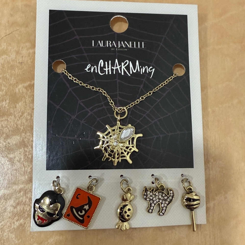 Laura Janelle Gold Spider Web Necklace and Charms Set
